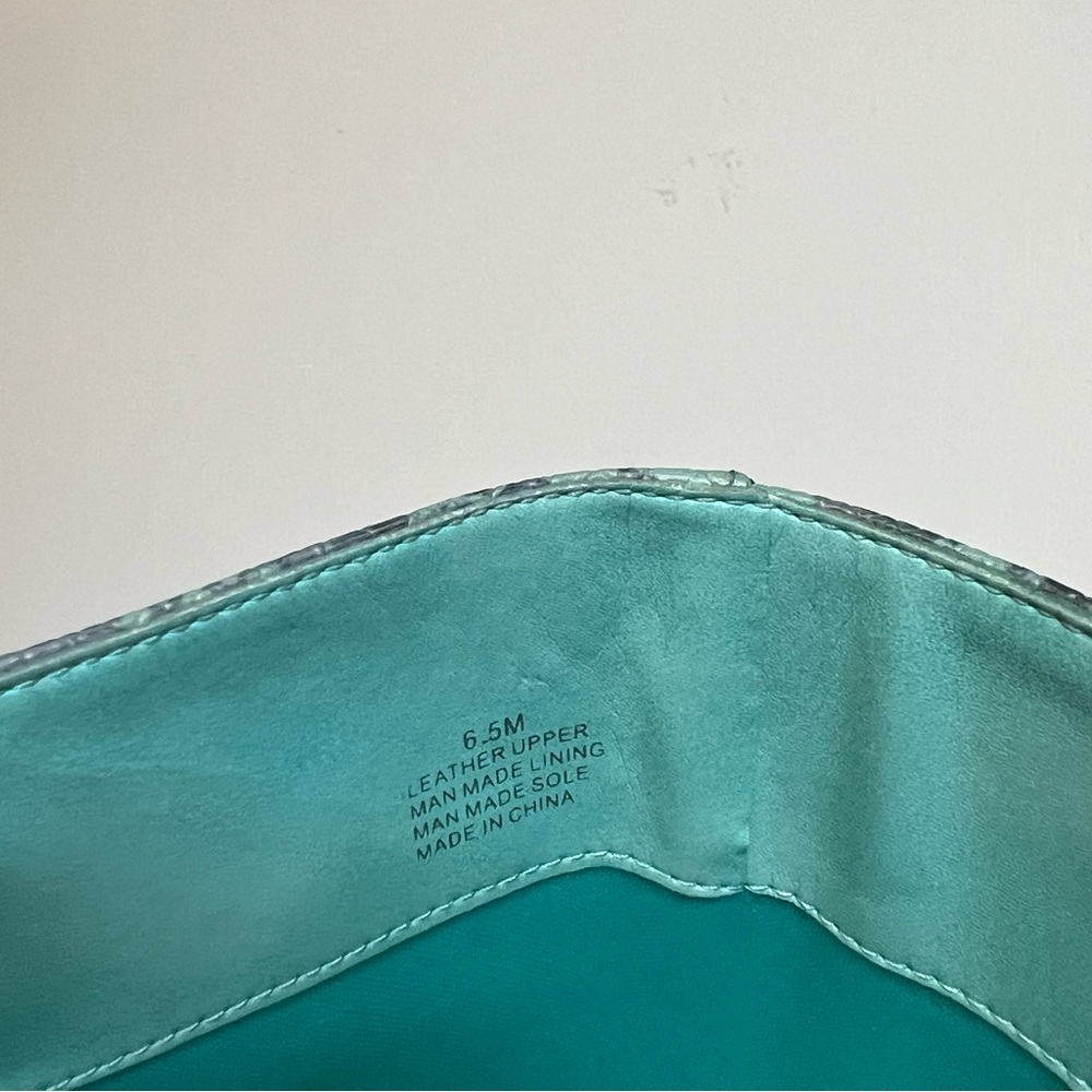Gianni Bini Lennoxe Snake Print Leather Stilleto Heel Boots Teal Black 6.5 - Picture 10 of 12